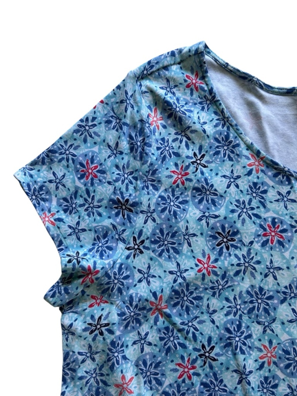 Talbots 100% Cotton T Shirt Dress Drawstring Waist Size 3X Floral Sand Dollar - Picture 8 of 11